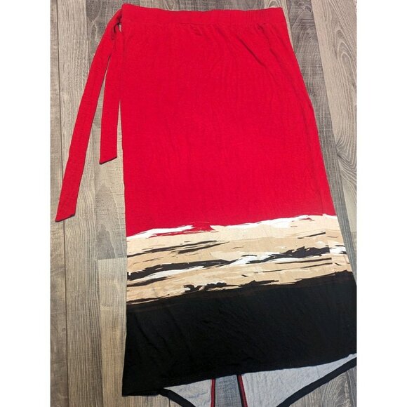 Worthington Baha 36" Multicolor‎ Tie Waist Straight Skirt Lightweight Pull On - Picture 8 of 10